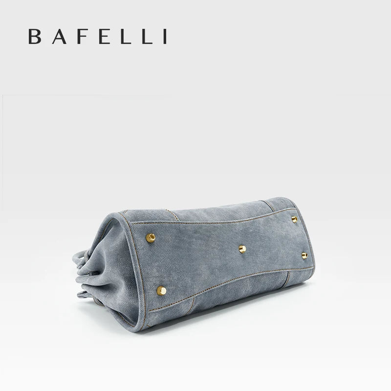 Bafeili SS26 Genuine Leather Tote - Women's Crossbody Denim Satchel Boston Bag Hybrid for Commuting & Handheld