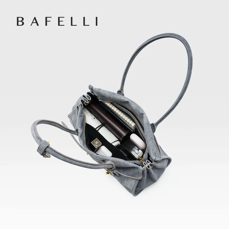 Bafeili SS26 Genuine Leather Tote - Women's Crossbody Denim Satchel Boston Bag Hybrid for Commuting & Handheld