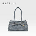 Bafeili SS26 Genuine Leather Tote - Women's Crossbody Denim Satchel Boston Bag Hybrid for Commuting & Handheld