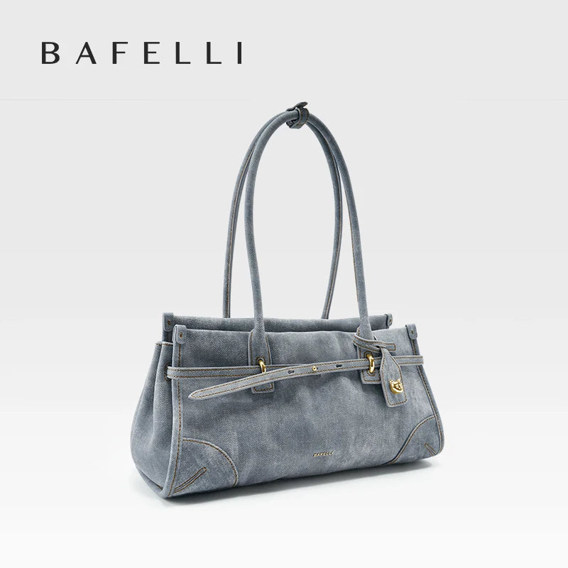 Bafeili SS26 Genuine Leather Tote - Women's Crossbody Denim Satchel Boston Bag Hybrid for Commuting & Handheld