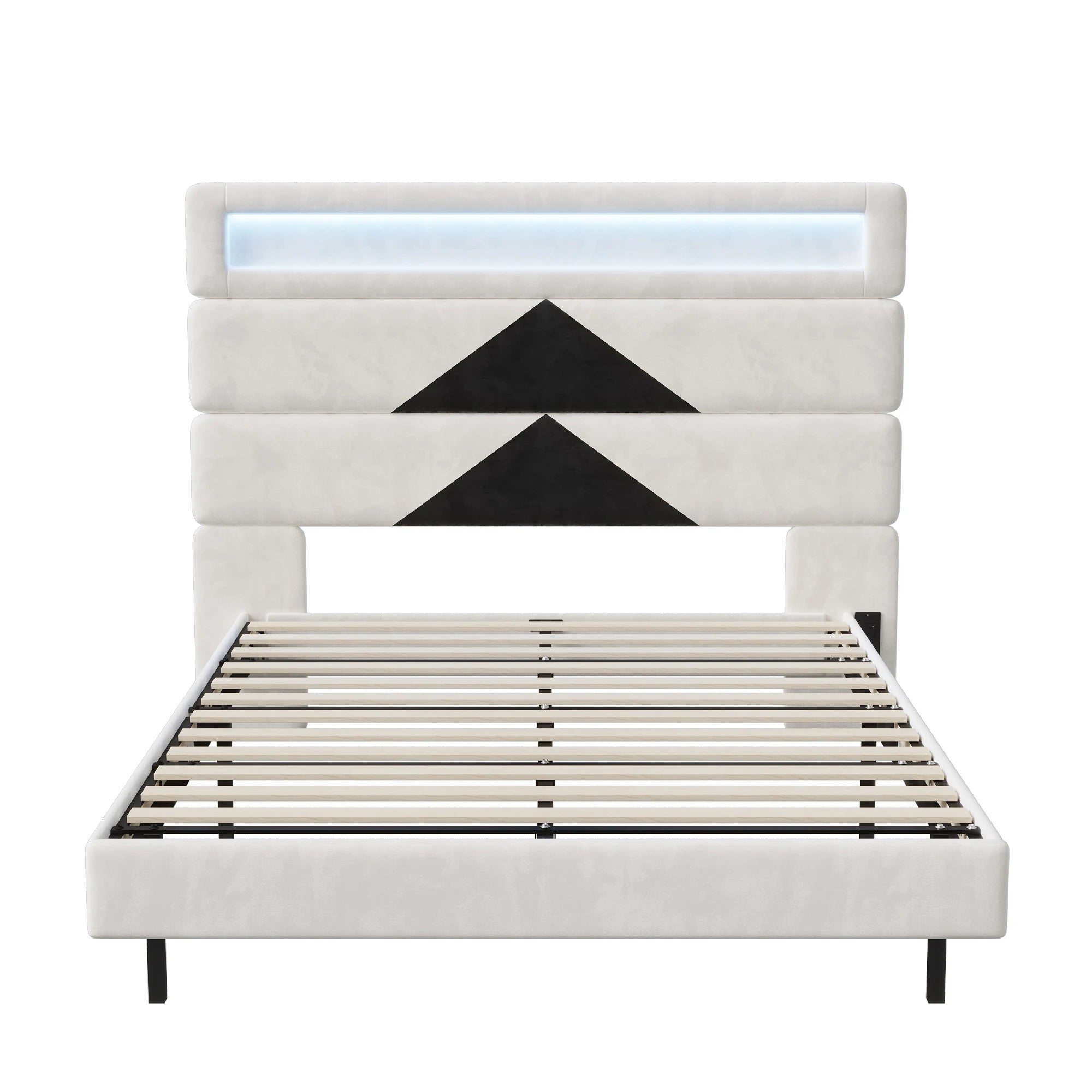 MGMYM bed adult 140x190 cm, Charging and LED function, headboard bed modular, hidden bed feet, slatted box, double bed