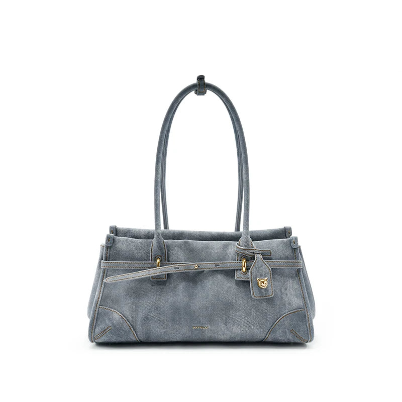 Bafeili SS26 Genuine Leather Tote - Women's Crossbody Denim Satchel Boston Bag Hybrid for Commuting & Handheld