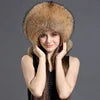 Winter Women's 100% Real fox Fur Bomber Hat Raccoon Fur Ushanka Cap Trapper Russian Man Ski Hats Caps Real Leather