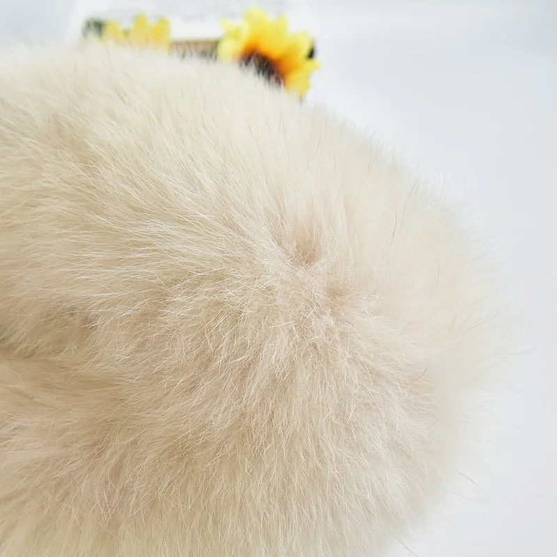 Women Winter Rabbit Fur Hats Thick Warm Female Fox Fur Brim Caps Lined Russia Style Bowler Hats Whole Fur Dome Beanies Ski Hat