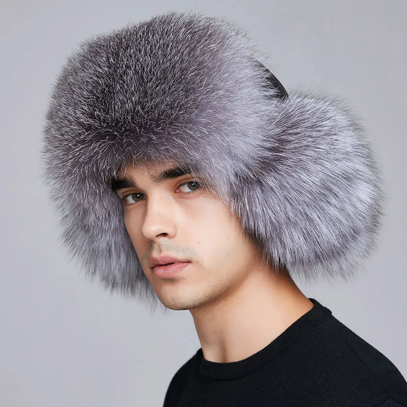 Wholesale Winter Real Leather Bomber Hats for Men Thick Russia Ushanka Trapper Caps Warm Genuine Fox Fur Hunting Caps Ski Hat