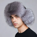 Wholesale Winter Real Leather Bomber Hats for Men Thick Russia Ushanka Trapper Caps Warm Genuine Fox Fur Hunting Caps Ski Hat