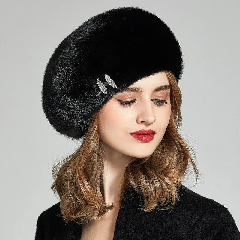 Luxurious Whole Mink Fur Beret Hats for Women Fashion French Style Real Fur Beret for Winter Elegant Ladies Fur Beanie Wholesale