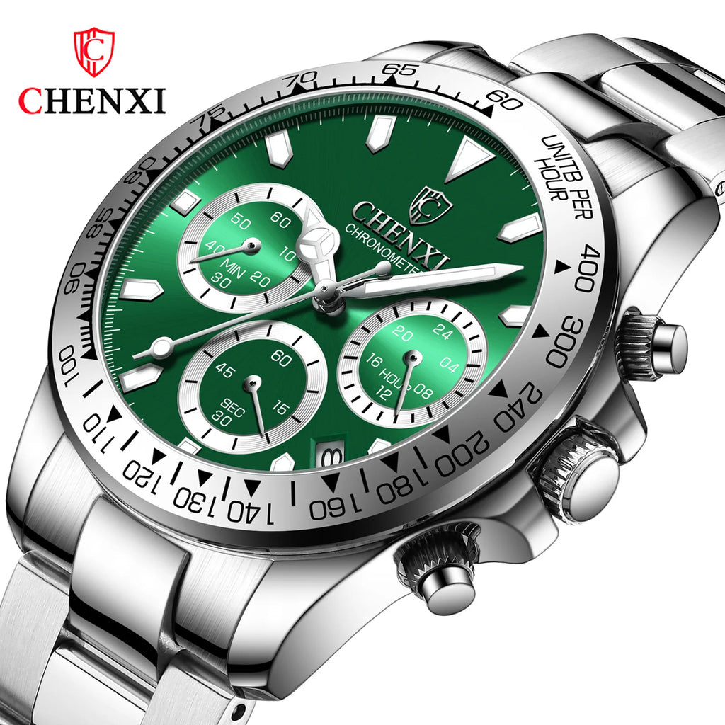 CHENXI Multifunctional Three-eye Six-pin Men's Alloy Sports Watch Cross-bordaterproof Luminous Decorative Quartz Watch