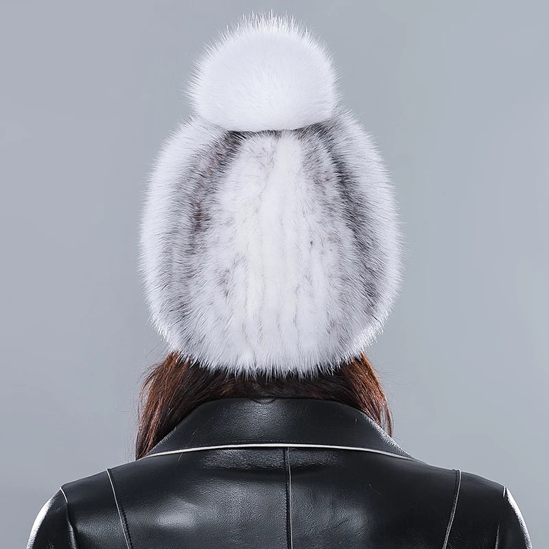 Real Mink Fur Hat Female High Quality Thick Warm Winter Hats for Women Fashion Luxury Knitted Fur Pompom Beanies