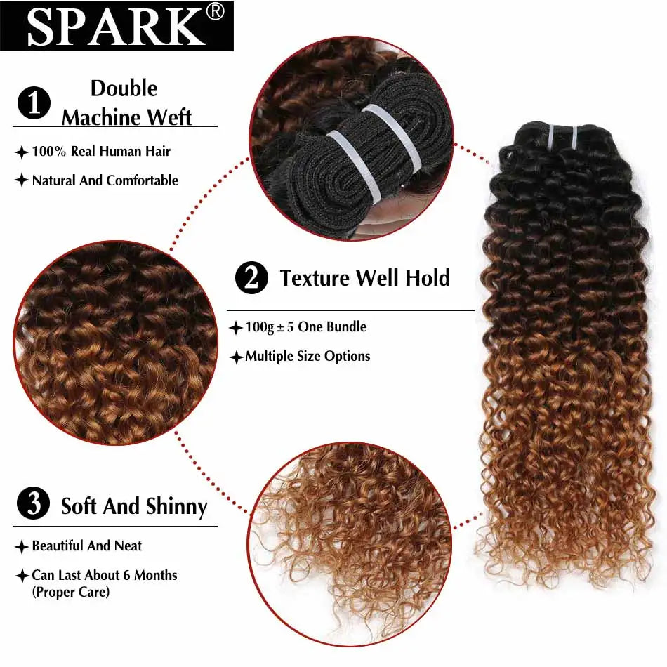 Spark Human Hair Afro Kinky Curly Ombre 100%  Remy Human Hair Extensions Brazilian Hair Weave Bundles 1/3/4 Bundles Deals