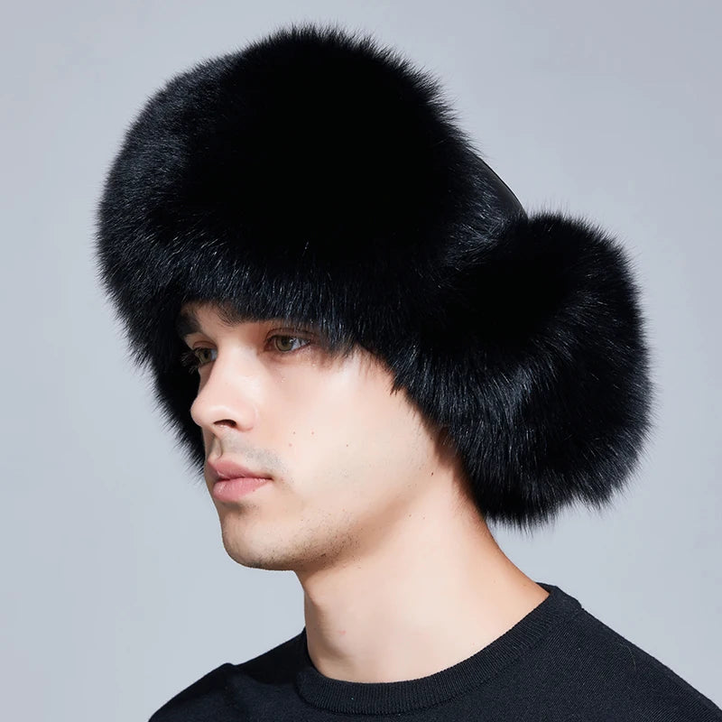 Winter Classic Real Raccoon Fur Russian Earflap Hat Real Leather Trapper Men Russian Ushanka Natural Fox Winter Fur Hats