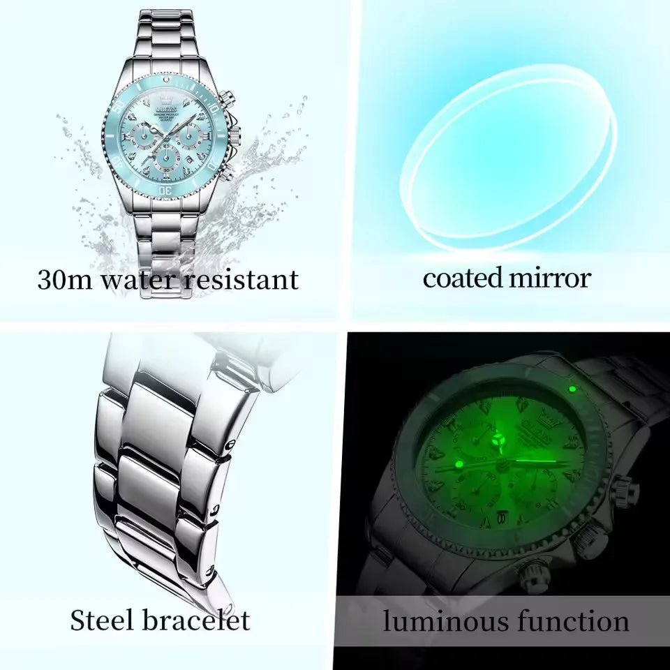 OLEVS 5632 Elegant Luxury Multi-function Lady Wrist Luminous Watch Woman Trend Stainless Steel Original Quartz Watches for Women