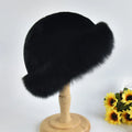 Women Winter Rabbit Fur Hats Thick Warm Female Fox Fur Brim Caps Lined Russia Style Bowler Hats Whole Fur Dome Beanies Ski Hat