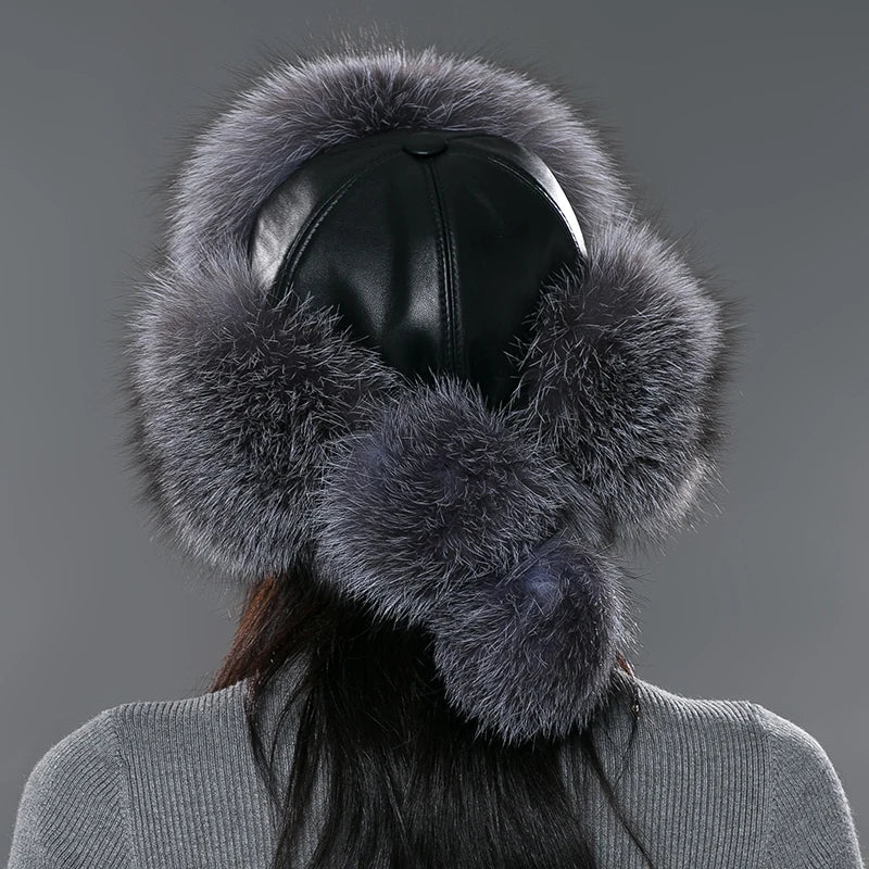 Fashion Waterproof Hunting Ushanka Russian Unisex Men Plain Fur Warm  Bomber Leather Earflap Trapper Winter Hat