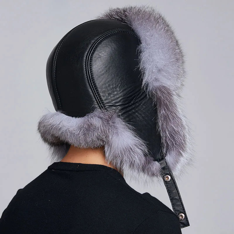 Wholesale Winter Real Leather Bomber Hats for Men Thick Russia Ushanka Trapper Caps Warm Genuine Fox Fur Hunting Caps Ski Hat