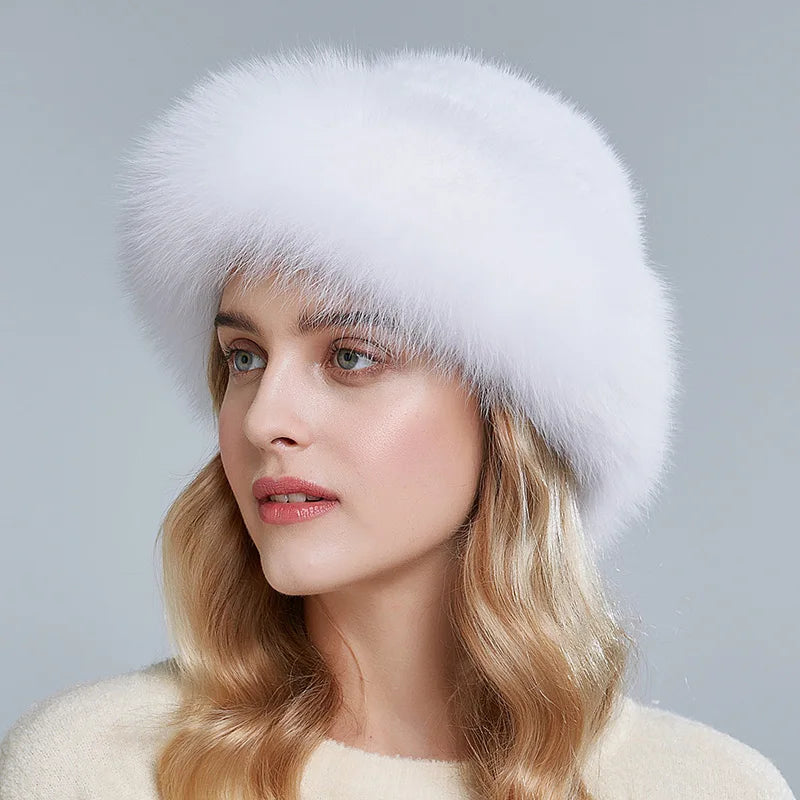 RTS Winter Real Fur Hats  for Women Wholesale Warm Bucket Caps Natural Mink Fur With Fox Fur Hat With Custom Logo