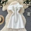 Summer Strapless Tunic Casual Midi Dress For Women Sleeveless Empire 3D Lace Vestidos