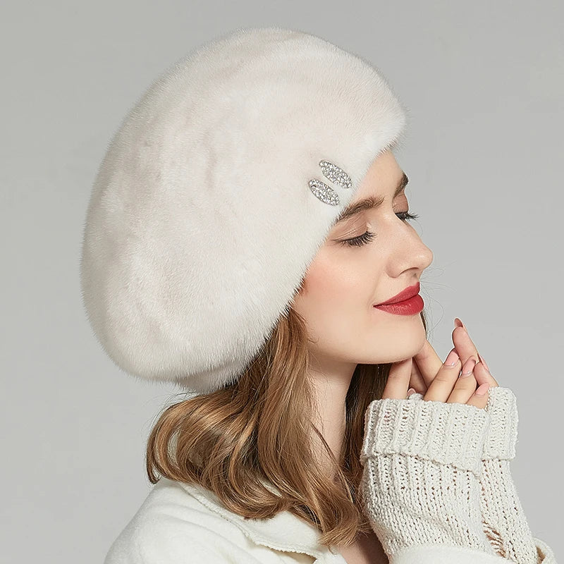 Luxurious Whole Mink Fur Beret Hats for Women Fashion French Style Real Fur Beret for Winter Elegant Ladies Fur Beanie Wholesale