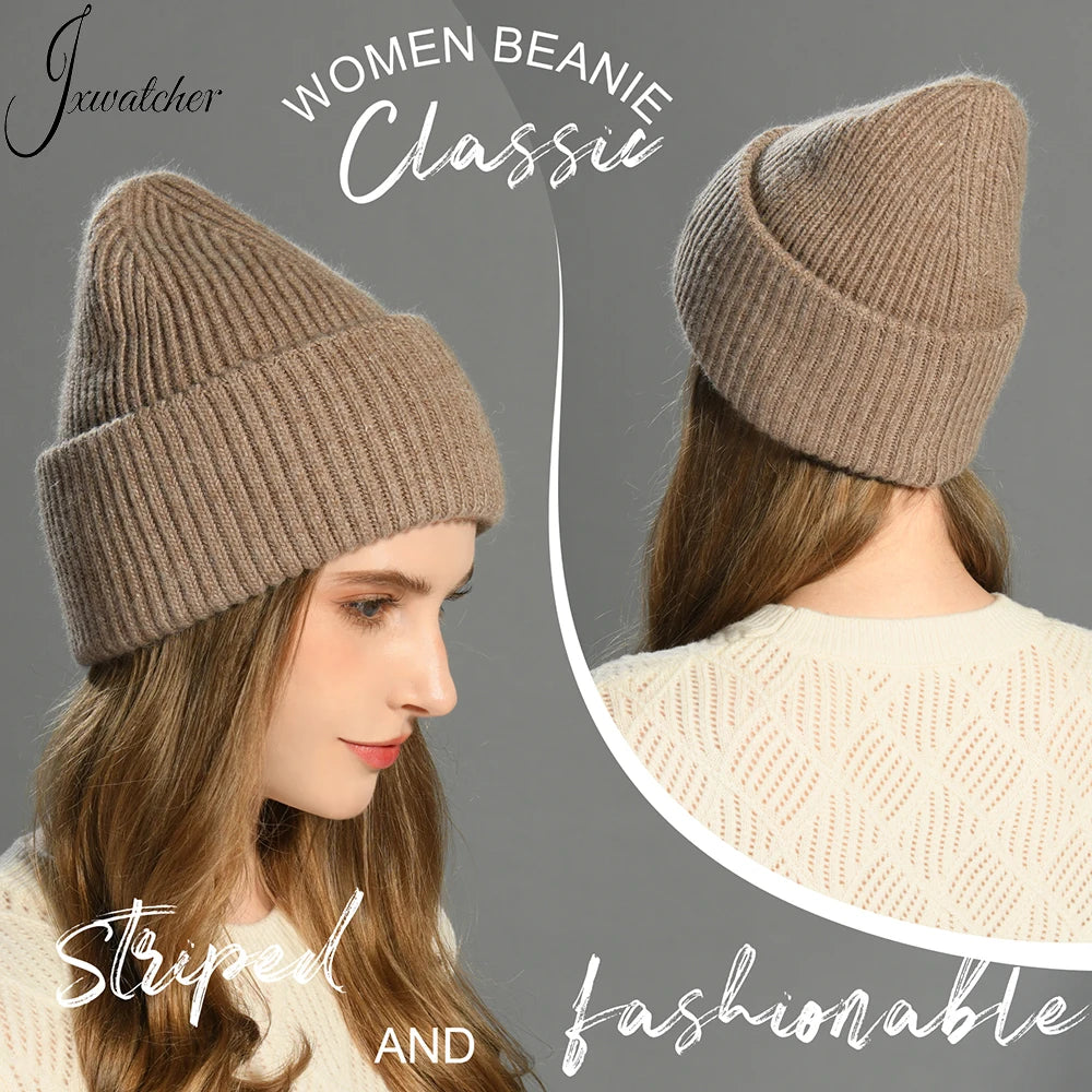 Jxwatcher Skull Ski Knit Hat Luxury Blank Women Custom Logo Thick Warm Double Cuffed Ribbed Unisex Cashmere Tuque Winter Beanie