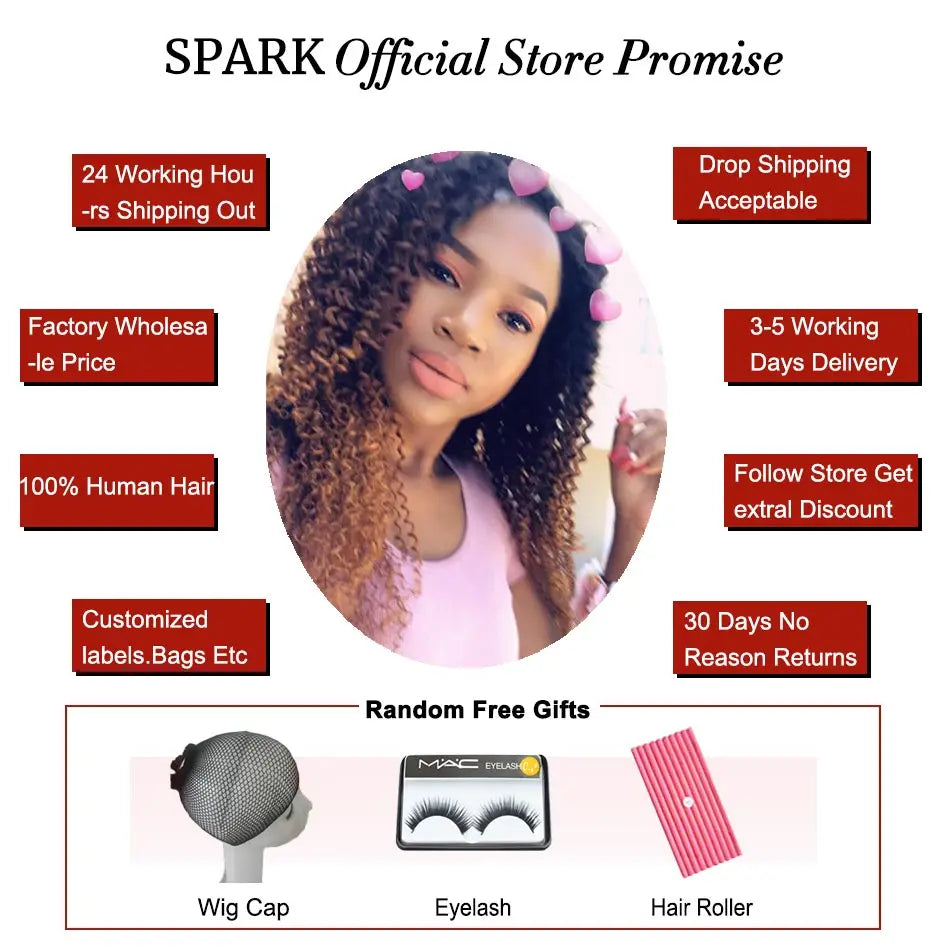 Spark Human Hair Afro Kinky Curly Ombre 100%  Remy Human Hair Extensions Brazilian Hair Weave Bundles 1/3/4 Bundles Deals