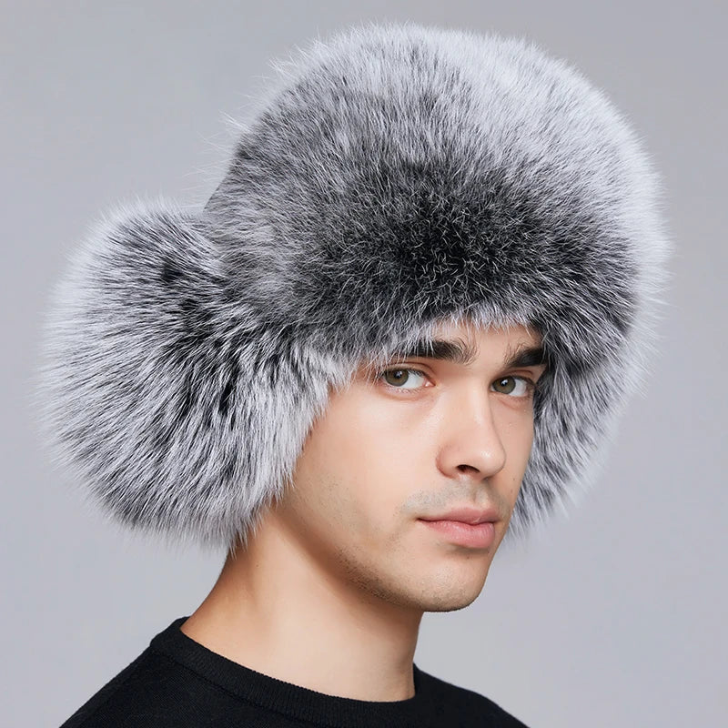 Winter Classic Real Raccoon Fur Russian Earflap Hat Real Leather Trapper Men Russian Ushanka Natural Fox Winter Fur Hats