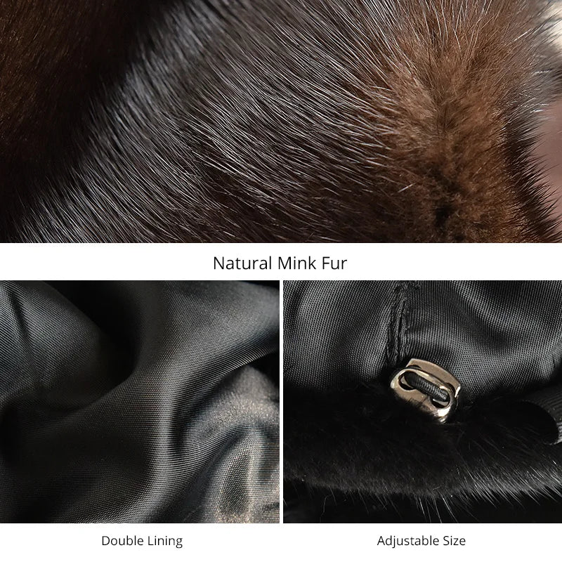 Women Winter Whole Mink Fur Hats Hand-Sewn Fashion Genuine Fur Bonnets Warm Female Casual Ski Designer Earflap Beanies Hats