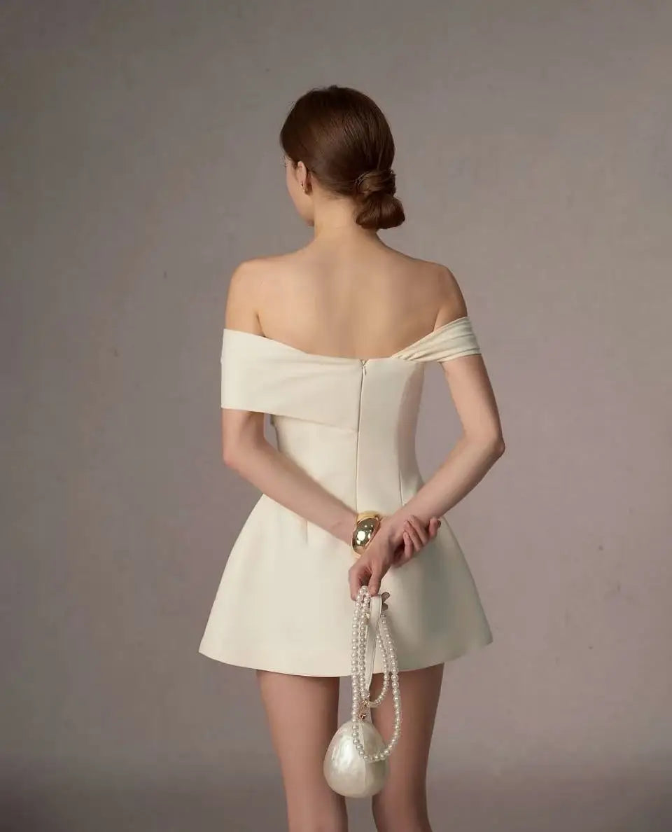 Brand Customization Formal Fashion Lady Style Off-shoulder Embroidered Lace Women's Slimming A-line Mini Evening Party Dress