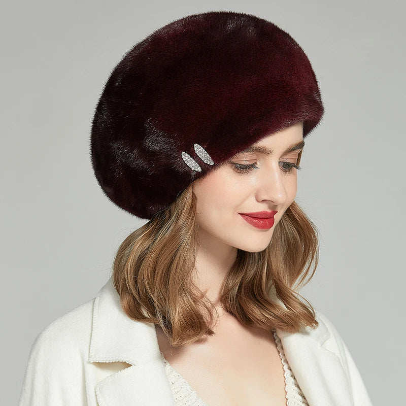 Luxurious Whole Mink Fur Beret Hats for Women Fashion French Style Real Fur Beret for Winter Elegant Ladies Fur Beanie Wholesale