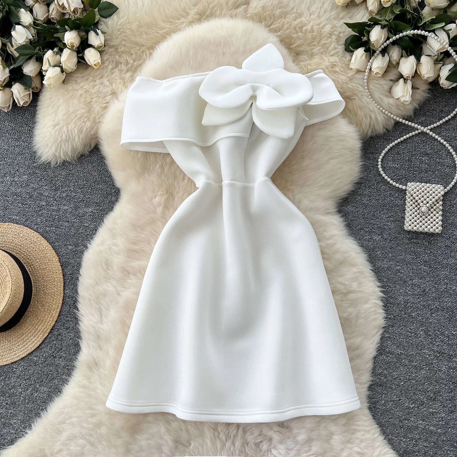 Summer Strapless Tunic Casual Midi Dress For Women Sleeveless Empire 3D Lace Vestidos