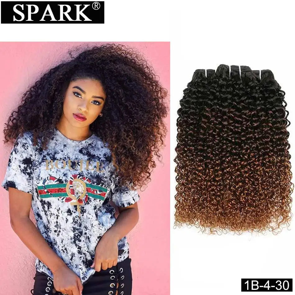 Spark Human Hair Afro Kinky Curly Ombre 100%  Remy Human Hair Extensions Brazilian Hair Weave Bundles 1/3/4 Bundles Deals