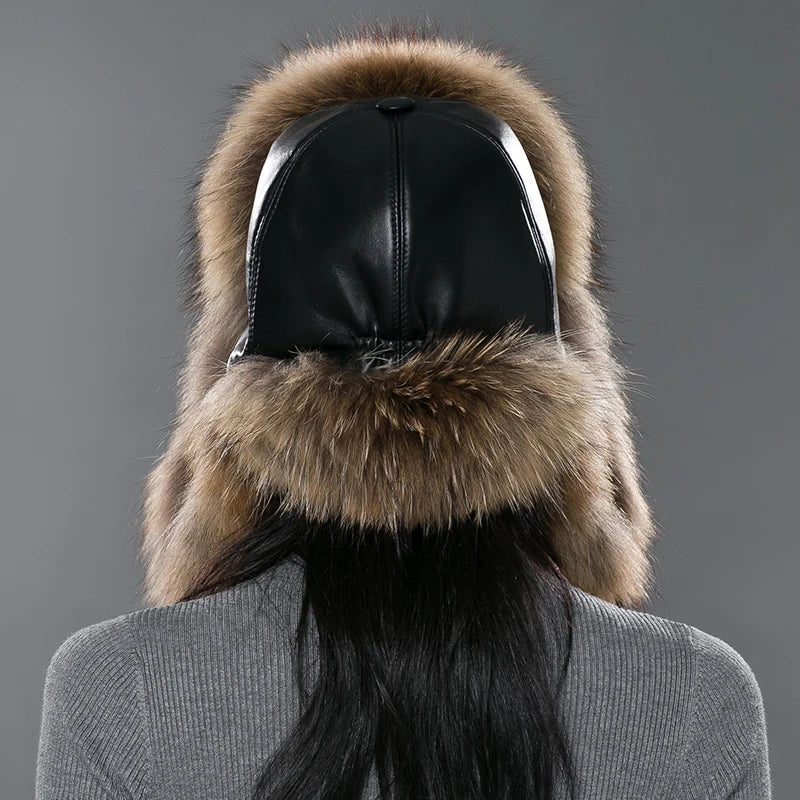Fashion Waterproof Hunting Ushanka Russian Unisex Men Plain Fur Warm  Bomber Leather Earflap Trapper Winter Hat
