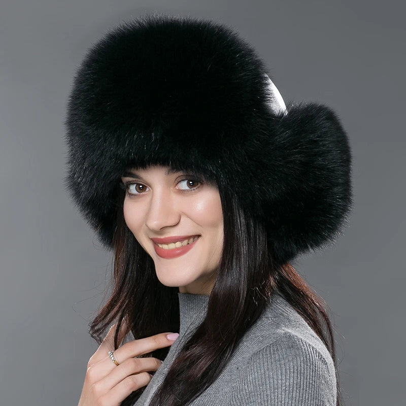 Fashion Waterproof Hunting Ushanka Russian Unisex Men Plain Fur Warm  Bomber Leather Earflap Trapper Winter Hat