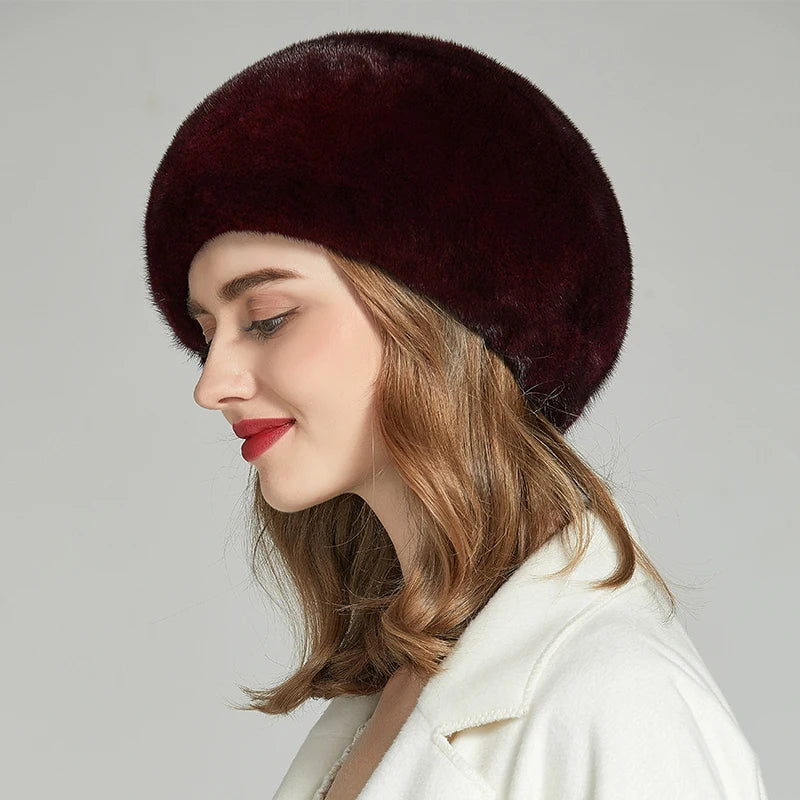 Luxurious Whole Mink Fur Beret Hats for Women Fashion French Style Real Fur Beret for Winter Elegant Ladies Fur Beanie Wholesale