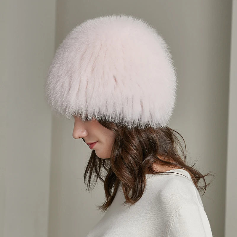 Wholesale Winter Whole Fox Fur Hat for Women Knitted Genuine Fur Beanie With Lining Warm Silver Fox Fur Caps Bomber Cap Ski Hats