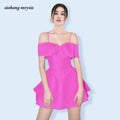 Rose Red Sexy One Shoulder Bowtie Sweet Slim Fit Dress with Hanging Strap