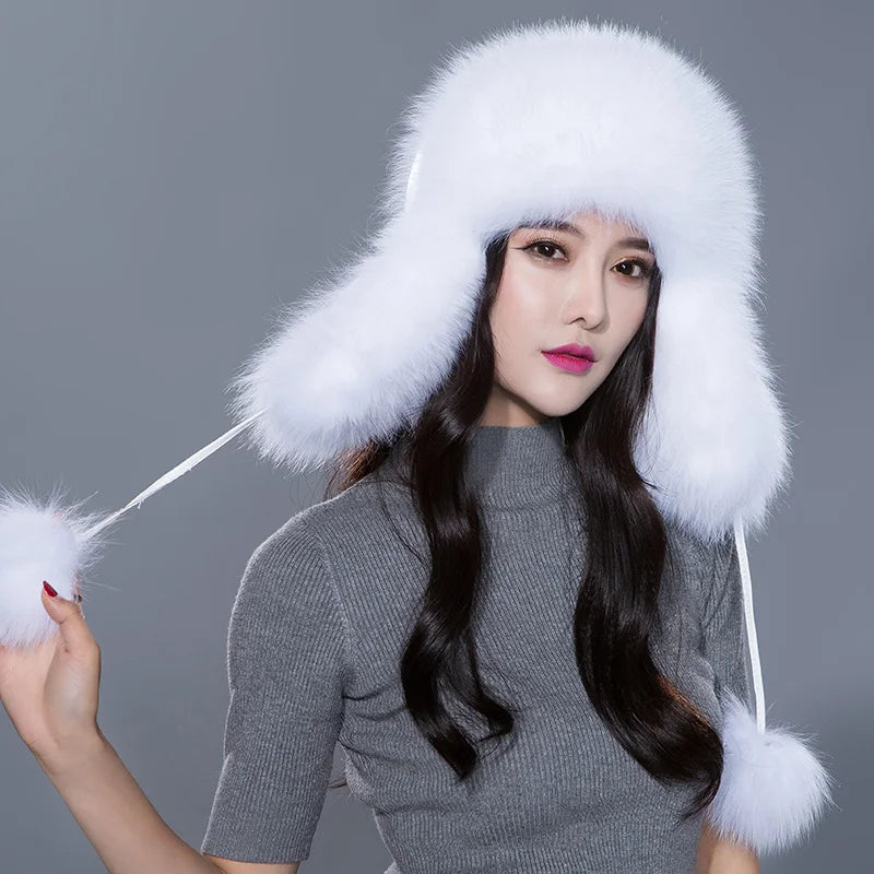 Fashion Waterproof Hunting Ushanka Russian Unisex Men Plain Fur Warm  Bomber Leather Earflap Trapper Winter Hat