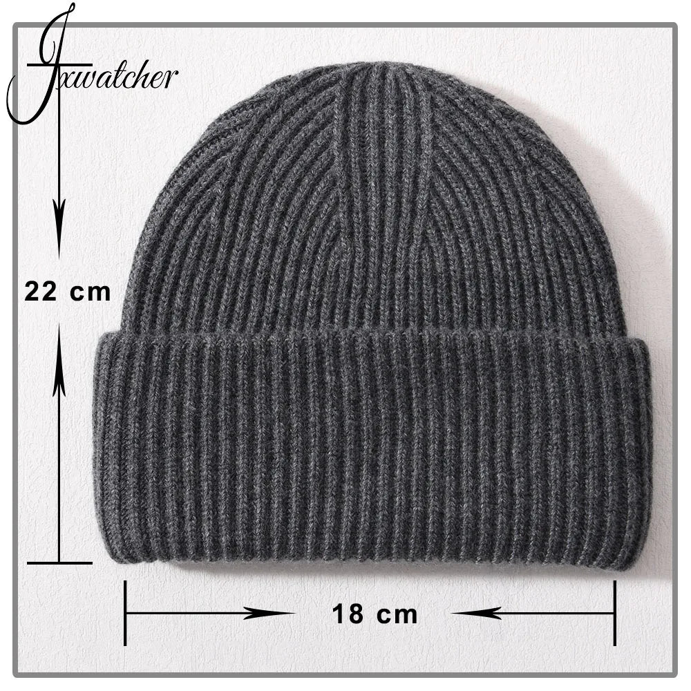 Jxwatcher Skull Ski Knit Hat Luxury Blank Women Custom Logo Thick Warm Double Cuffed Ribbed Unisex Cashmere Tuque Winter Beanie