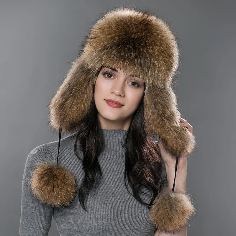 Fashion Waterproof Hunting Ushanka Russian Unisex Men Plain Fur Warm  Bomber Leather Earflap Trapper Winter Hat