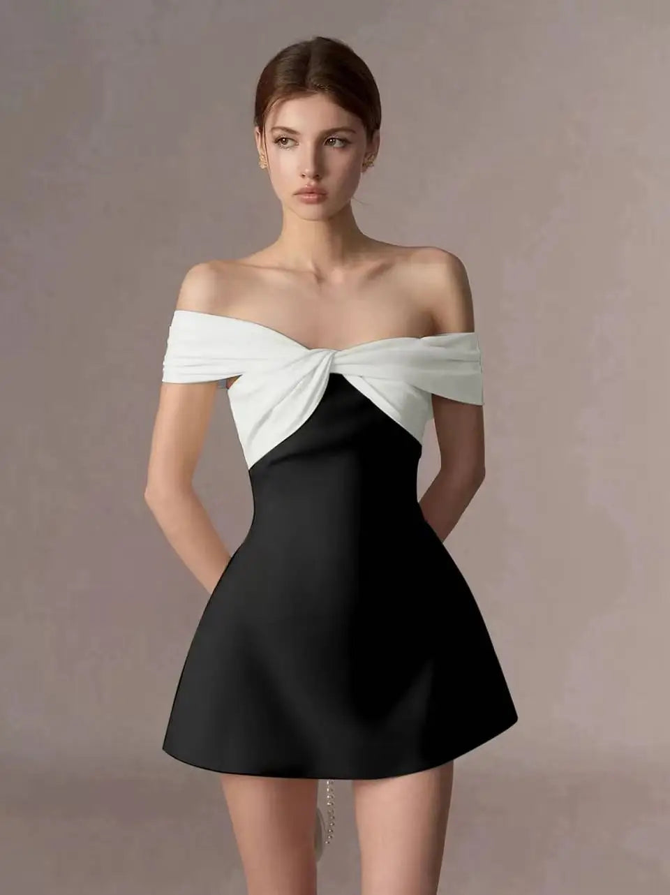 Brand Customization Formal Fashion Lady Style Off-shoulder Embroidered Lace Women's Slimming A-line Mini Evening Party Dress