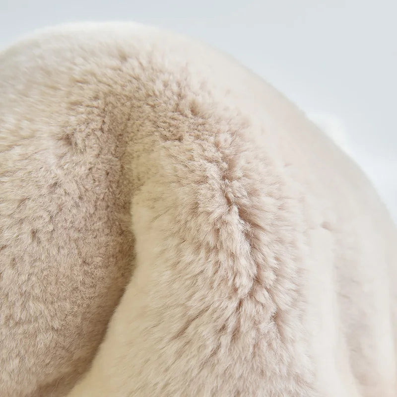Women Winter Rabbit Fur Hats Thick Warm Female Fox Fur Brim Caps Lined Russia Style Bowler Hats Whole Fur Dome Beanies Ski Hat