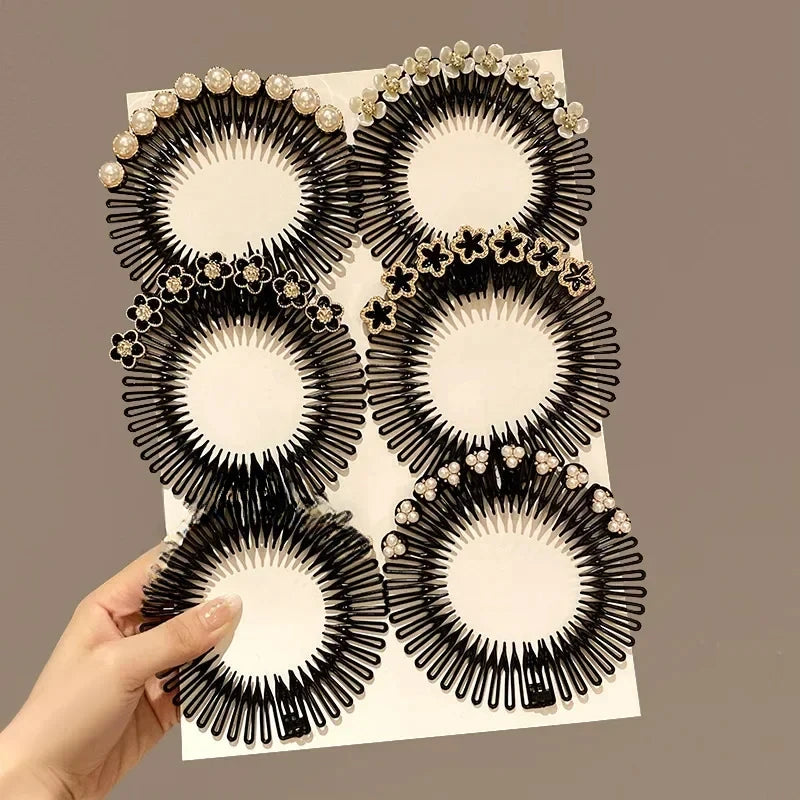 Stretch Pearl Flower Hairbands for Women Plastic Flexible Circle Headband Wavy Hair Hoop Face Wash Fixed Korean Hair Accessories