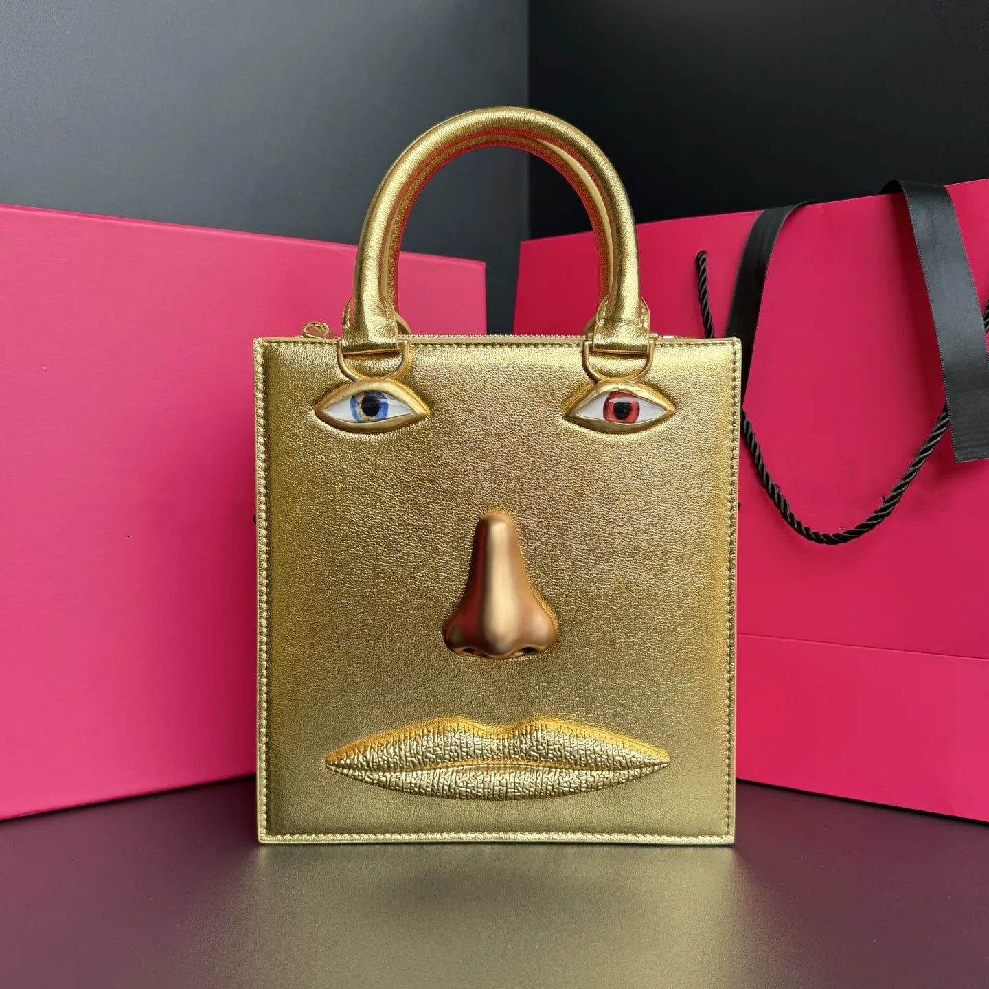 Top Quality,Designer Fashion Leather Handbag Unique Facial Features Trendy Personality Women's Handbag Stylish Bag