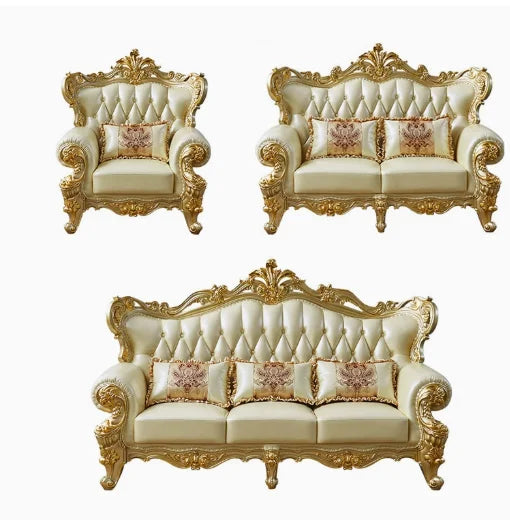L # European Style Luxury Home Living Room Sofa Set Furniture Modern Genuine Leather Sofa Set