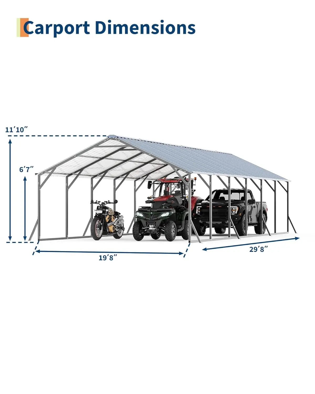 20x30x12ft Heavy Duty Steel Metal Carport Vertical Roof All Weather Multi Vehicle Pickup Boat Tractor Storage, Customized