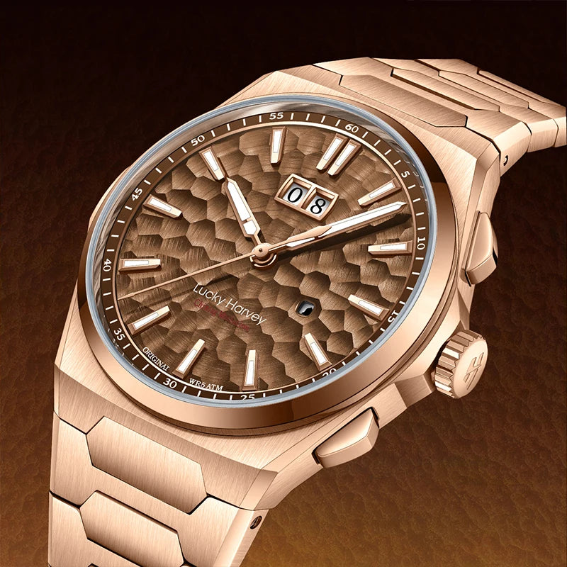 Lucky Harvey Hammered DialSelf-sounding Chiming Watches Automatic Movement Men's Watch 316L Stainless Steel Wristwatch Casual