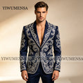 Exquisite Single Breasted Wedding Suit For Man Rhinestones Beaded Prom Blazer Pants 2 Piece Sets Groom Tuxedo Attire Ropa Hombre