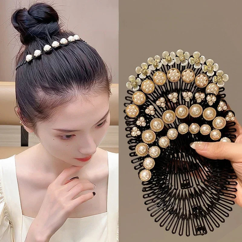 Stretch Pearl Flower Hairbands for Women Plastic Flexible Circle Headband Wavy Hair Hoop Face Wash Fixed Korean Hair Accessories