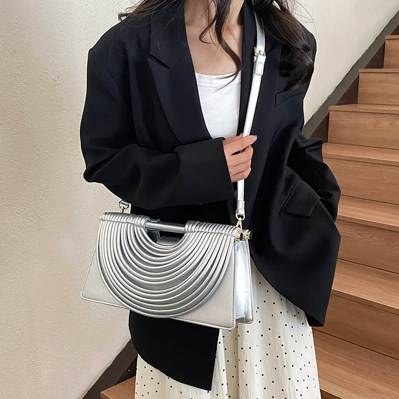 Fashion Handbag Luxury Gold Evening Clutch Bag Women Designer Handwoven Noodle Bags Large Capacity Pu Leather Messenger Bag