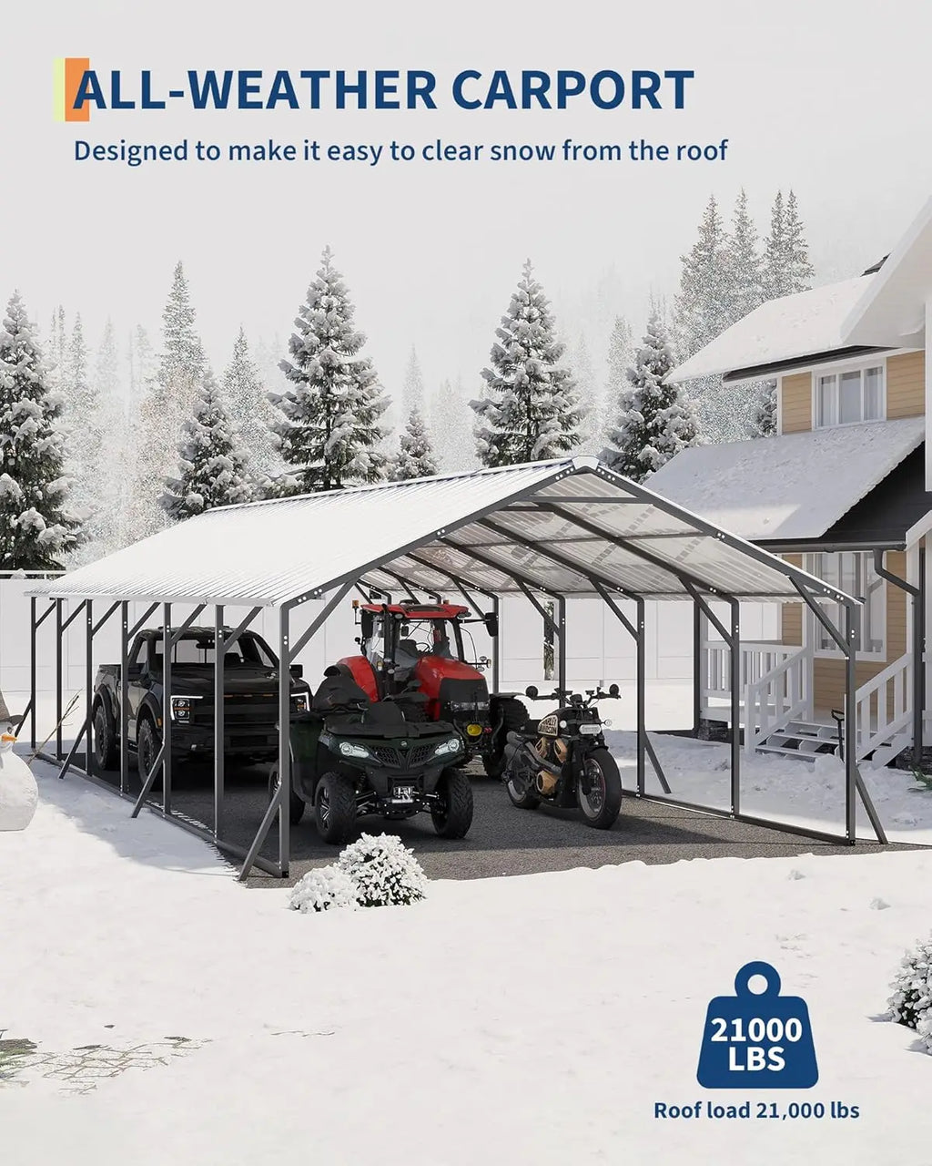 20x30x12ft Heavy Duty Steel Metal Carport Vertical Roof All Weather Multi Vehicle Pickup Boat Tractor Storage, Customized