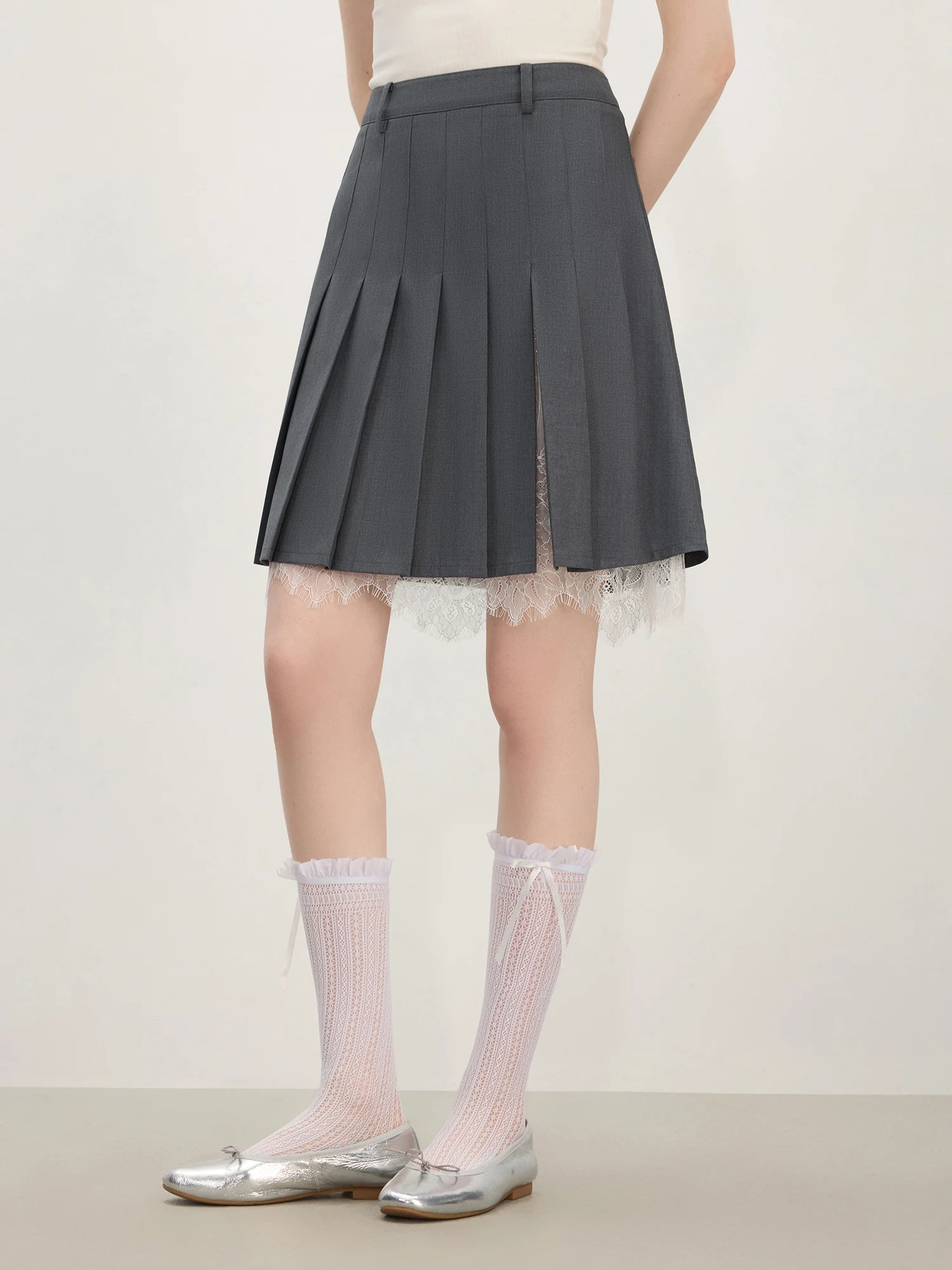 FSLE Genius Teen Girls Lace High-Waisted Pleated Skirt for Women - Summer New 2025 Sweet & Spicy A-Line Mini Skirt 25FS12632